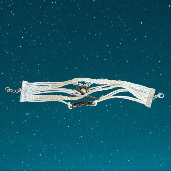 Women's 6-in-1White/Silver-Tone Braided/Strand 7.25"-8.75" Wristband with Charms - Picture 15 of 15